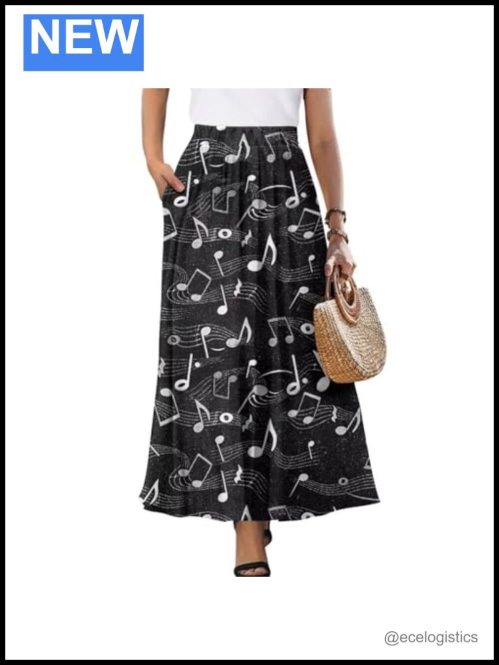 High Waist A-Line Maxi Skirt with Pockets Polyester Flowy Lightweight